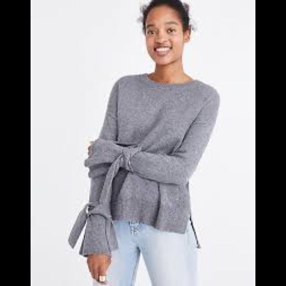 Madewell Tie-Cuff Pullover Sweater Small Blue/Gray